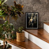 Achillean Beat - Gay Explorer Art Print / Canvas Black White Framed Artwork Wooden Stairs Alongside Potted, Queer Fantasies Collide, Prints