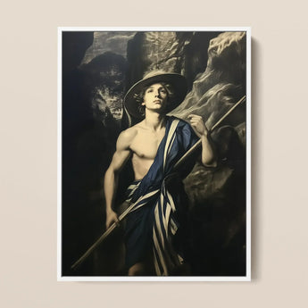 Achillean Beat - Gay Explorer Art Print / Canvas Framed Reproduction Classical Painting Young Man Wide-brimmed Hat Gay Explorer Art, Queer