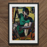 Acrobat on the Trapeze - Max Beckmann Art Print / Canvas Black-framed Stylized Green-clad Athlete Bold Brushstrokes Beckmann’s, Performer’s