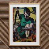 Acrobat on the Trapeze - Max Beckmann Art Print / Canvas Framed Artwork Stylized Portrait Man Green Attire Enclosed Beckmann’s, Performer’s