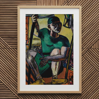 Acrobat on the Trapeze - Max Beckmann Art Print / Canvas Framed Artwork Stylized Portrait Man Green Attire Enclosed Beckmann’s, Performer’s