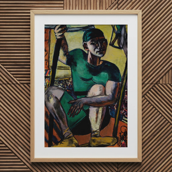 Acrobat on the Trapeze - Max Beckmann Art Print / Canvas Framed Artwork Stylized Portrait Man Green Attire Enclosed Max Beckmann’s Acrobat,