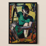 Acrobat on the Trapeze - Max Beckmann Art Print / Canvas Framed Painting Stylized Figure Green Attire Seated Bus Max Beckmann’s Acrobat,