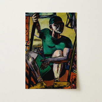 Acrobat on the Trapeze - Max Beckmann Art Print / Canvas Vibrant Green Black Painted Portrait Seated Figure Athletic Max Beckmann’s