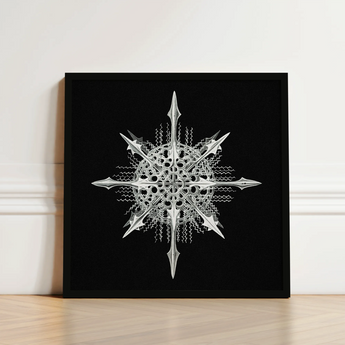 Actiniae - Ernst Haeckel Ocean Life Art Print / Canvas Framed Black-and-white Artwork Intricate Metallic Silver Snowflake Design Haeckel’s,