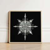 Actiniae - Ernst Haeckel Ocean Life Art Print / Canvas Framed Artwork Detailed Silver-toned Metallic Snowflake Design Black Haeckel’s,