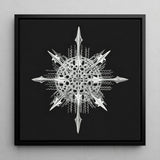 Actiniae - Ernst Haeckel Ocean Life Art Print / Canvas Black-framed Artwork Detailed Silver Metallic Snowflake Design Intricate Haeckel’s,