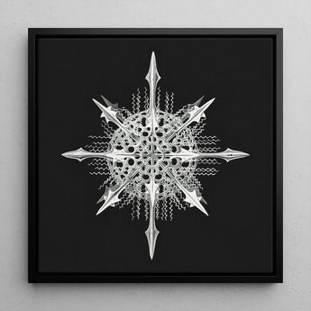 Actiniae - Ernst Haeckel Ocean Life Art Print / Canvas Black-framed Artwork Detailed Silver Metallic Snowflake Design Intricate Haeckel’s,