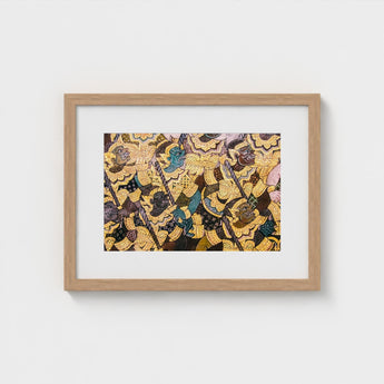 Action Men - Ancient Thai Temple Art Print / Canvas Vibrant Fresco, Tumultuous Battle Scene, Prints
