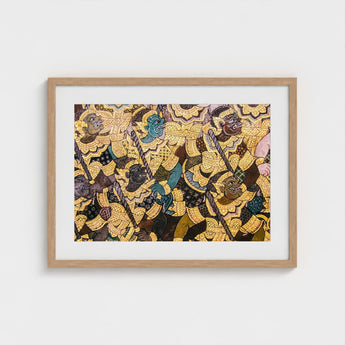 Action Men - Ancient Thai Temple Art Print / Canvas Vibrant Fresco, Tumultuous Battle Scene, Prints