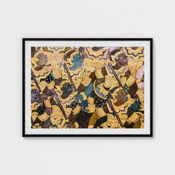 Action Men - Ancient Thai Temple Art Print / Canvas Vibrant Fresco, Tumultuous Battle Scene, Prints