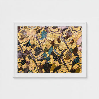 Action Men - Ancient Thai Temple Art Print / Canvas Vibrant Fresco, Tumultuous Battle Scene, Prints