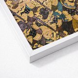 Framed Artwork Intricate Golden-embossed Illustrations Mythological Figures Dynamic Vibrant Thai Fresco, Tumultuous Battle Scene, Ancient