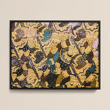 Action Men - Ancient Thai Temple Art Print / Canvas Vibrant Intricately Detailed Framed Artwork Dynamic Battle Scene Fresco, Tumultuous,