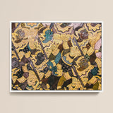 Action Men - Ancient Thai Temple Art Print / Canvas Vibrant Intricately Detailed Framed Artwork Dynamic Battle Scene Fresco, Tumultuous,