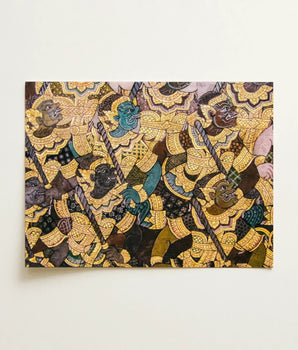 Vibrant Intricately Detailed Canvas Print Traditional Thai-style Demonic Thai Fresco, Tumultuous Battle Scene, Ancient Temple