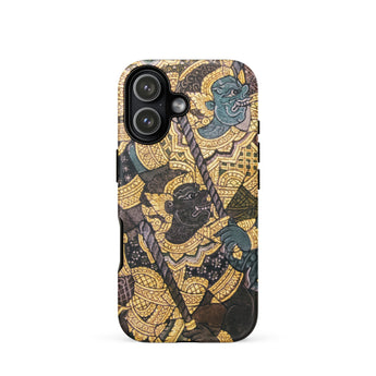 Action Men - Thai Temple Art Phone Case Iphone 17 / Matte Gold Black Phone Case Intricate Design Warrior Scene Ancient Thai Artistry,