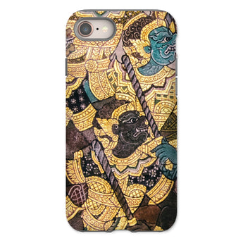 Action Men - Thai Temple Art Phone Case Iphone 8 / Matte Phone Case Intricate Thai-style Artwork Mythical Figures Gold Ancient Thai