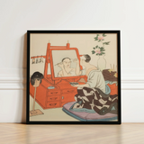 Black-framed Square Art Print Woman Makeup Orange Vanity Dressing Room, Actor Applies, Yoshimune Arai, Opens