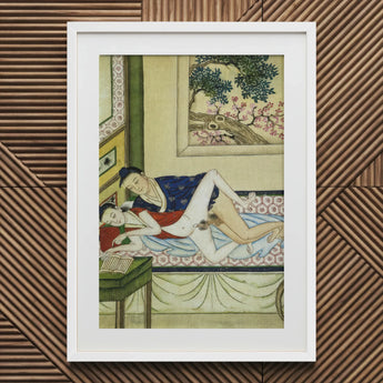 Actor and Scholar - F. M. Bertholet Collection Art Print / Canvas Framed Colorful Ukiyo-e Style Intimate Scene Two, Scholar’s Gaze Anchors,