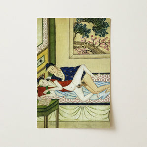 Actor and Scholar - F. M. Bertholet Collection Art Print / Canvas Vintage-style Illustrated Print Two Figures Traditional Attire Bed