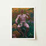 Adam in Paradise - Kristian Zahrtmann Fine Art Print / Canvas Framed Painting Nude Male Figure Seated Amidst Lush Detonates Genesis, Marble