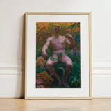 Adam in Paradise - Kristian Zahrtmann Fine Art Print / Canvas Framed Nude Male Figure Seated Amidst Detonates Genesis, Marble Satyr