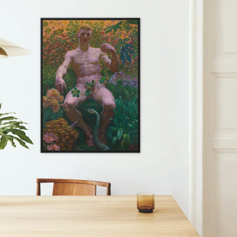 Adam in Paradise - Kristian Zahrtmann Fine Art Print / Canvas Framed Painting Nude Male Figure Seated Amidst Lush Detonates Genesis, Marble