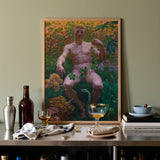 Adam in Paradise - Kristian Zahrtmann Fine Art Print / Canvas Framed Painting Nude Male Figure Seated Amidst Lush Paradise Detonates