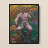 Adam in Paradise - Kristian Zahrtmann Fine Art Print / Canvas Framed Painting Nude Male Figure Seated Amidst Lush Paradise Detonates