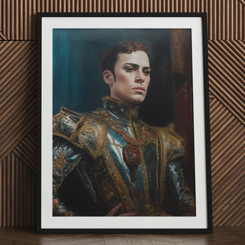 The Admiral - Baroque Gay Naval Portrait Art Print / Canvas Framed Man Ornate Dark Blue Gold Armor Ostentatious Military, Regal Splendor,