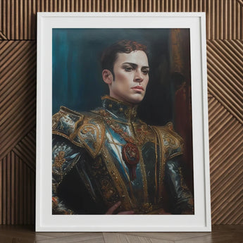 The Admiral - Baroque Gay Naval Portrait Art Print / Canvas Framed Man Ornate Gold-embellished Armor Deep Blue Ostentatious Military, Regal