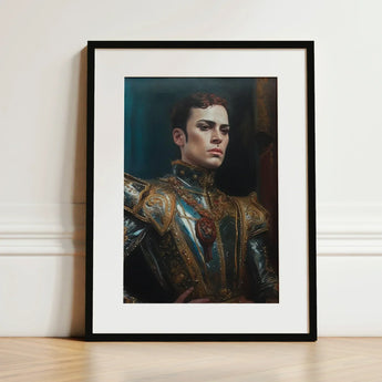 The Admiral - Baroque Gay Naval Portrait Art Print / Canvas Framed Man Ornate Metallic Armor Gold Accents Ostentatious Military, Regal