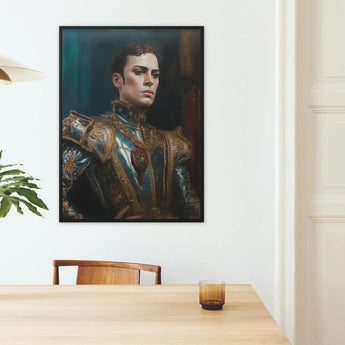 The Admiral - Baroque Gay Naval Portrait Art Print / Canvas Framed Portrait Man Ornate Metallic Armor Gold Accents Ostentatious Military