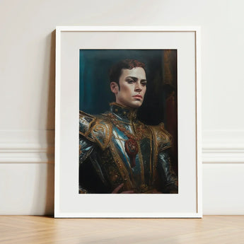 The Admiral - Baroque Gay Naval Portrait Art Print / Canvas Framed Man Ornate Metallic Armor Gold Accents Ostentatious Military, Regal