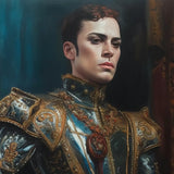 The Admiral - Baroque Gay Naval Portrait Art Print / Canvas Royal Blue Gold Armor Intricate Designs Ostentatious Military, Regal Splendor,