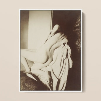 After the Bath - Edgar Degas Art Print / Canvas Black-and-white Photographic White Frame Nude Figure Draped, Body Curling, Lamplight Rakes,