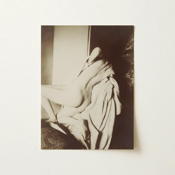 After the Bath - Edgar Degas Art Print / Canvas Black-and-white Photographic Nude Figure Draped Fabric Mounted, Body Curling, Lamplight