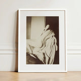 After the Bath - Edgar Degas Art Print / Canvas Minimalist White-framed Black-and-white Photographic Nude Figure Draped, Body Curling,