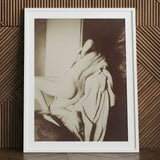 After the Bath - Edgar Degas Art Print / Canvas White-framed Black-and-white Photographic Nude Figure Draped Fabric, Body Curling,
