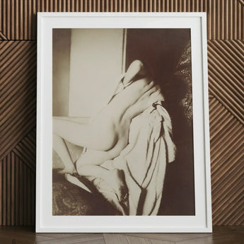 After the Bath - Edgar Degas Art Print / Canvas White-framed Black-and-white Photographic Nude Figure Draped Fabric, Body Curling,