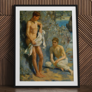 After the Bath - Henry Scott Tuke Art Print / Canvas, 24x32’’ / 61x81cm / Black Frame / Matboard, Posters Prints & Visual Artwork, Toby Leon