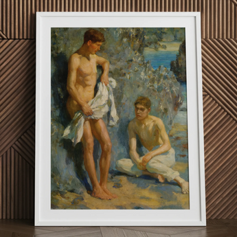 After the Bath - Henry Scott Tuke Kunstdruck / Leinwand, 24x32’’ / 61x81cm / Weißer Rahmen / Passepartout, Poster Drucke & Visuelle Kunstwerke, Toby Leon