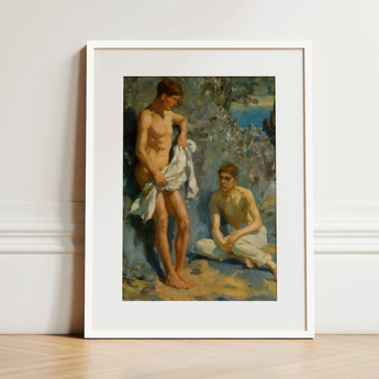 After the Bath - Henry Scott Tuke Art Print / Canvas, 12x16’’ / 31x41cm / White Frame / Matboard, Posters Prints & Visual Artwork, Toby Leon