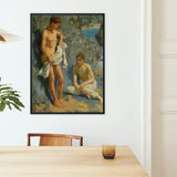 After the Bath - Henry Scott Tuke Art Print / Canvas Framed Classical Painting Two Nude Male Figures Coastal Orchestrates Color, Earth