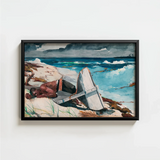 Black-framed Watercolor Painting Man Beach White Weathered Boat Winslow Homer Art, Print, Homer’s