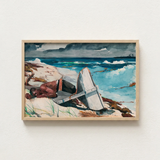 Watercolor Painting Light Wood Frame Depicts Man Beach Winslow Homer Art, Print, Homer’s