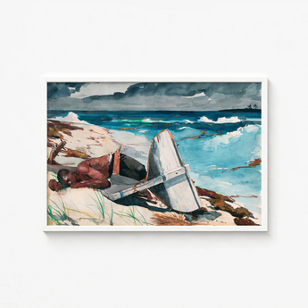 Watercolor Painting White Frame Man Beach Weathered Light-colored Winslow Homer Art, Print, Homer’s