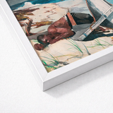 White Framed Watercolor Painting Man Sandy Beach Boat Winslow Homer Art, Print, Homer’s