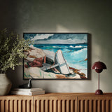 After the Hurricane - Winslow Homer Art Print / Canvas Framed Watercolor Painting Man Beach Overturned White Boat Winslow Homer Art, Art